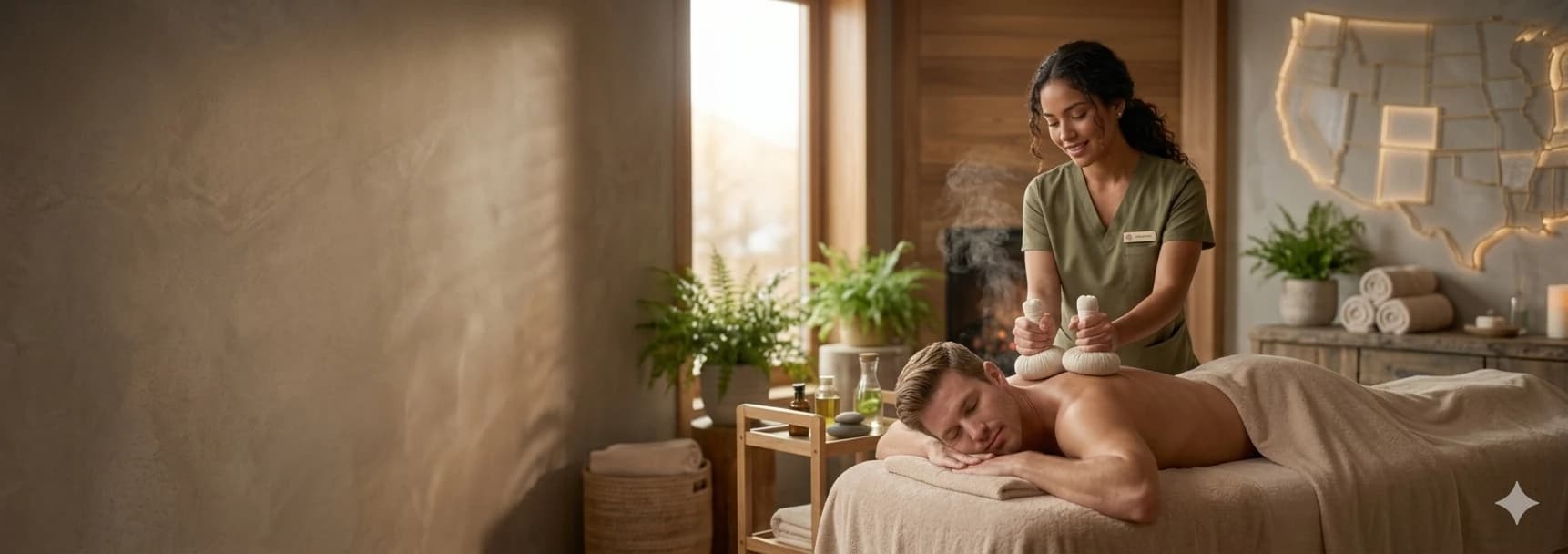 Massage room prepared for a therapy session